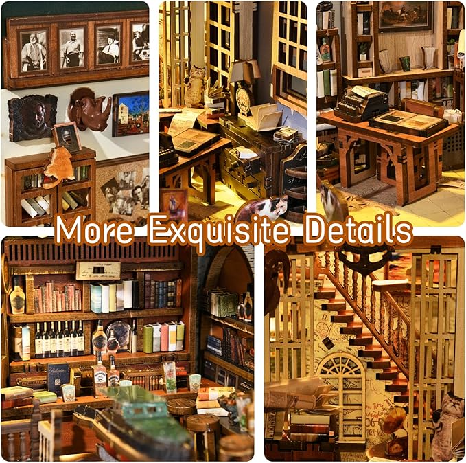 MiniCity Book Nook Kit, DIY Dollhouse Booknook, Book Nook Miniature Kit for Bookshelf Insert Decor Crafts for Adults Teen Halloween, 3D Wooden Puzzle with Led Light (Hemingway House)