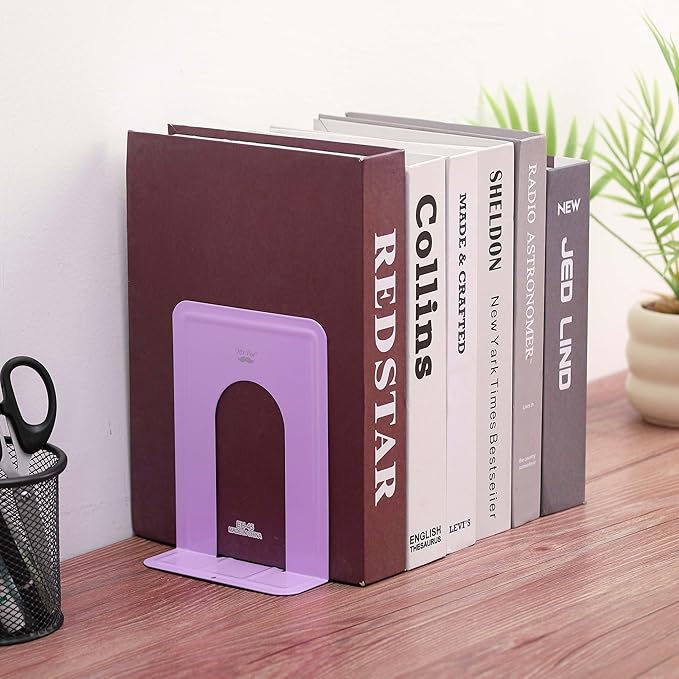 Mr. Pen- Book Ends, 4 Pack, Purple, Heavy Duty Metal Bookends for Shelves, Book Holders for Shelves, Metal Bookends