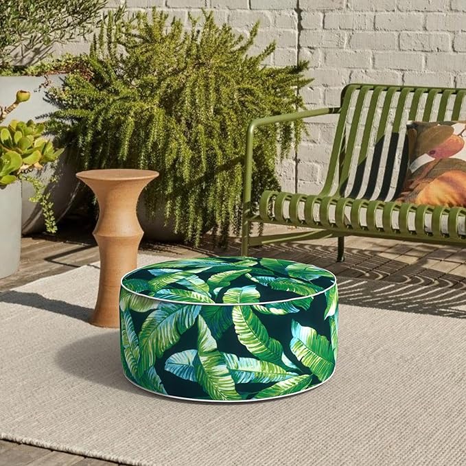 Inflatable Stool Ottoman, Footrest Ottoman with Handle, Outdoor or Indoor Round Portable Stool for Patio Home Decoration, 21x9 Inch, Hanalei Lagoon