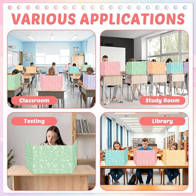30 Pack Desk Dividers for Students Pastel Space Privacy Folder for Students Waterproof Study Carrel Dividers Testing Divider Privacy Classroom Shield Folder Boards for Classroom Teacher Supplies
