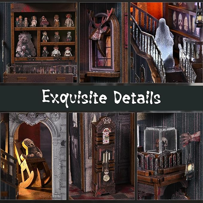 MiniCity Magic Booknook Building Set with LED Light, Mini Bookend Building Kit for Bookshelf & Home Decor, DIY Miniature Book Nook Building Model for Kids Adults Teens (Haunting Relics)