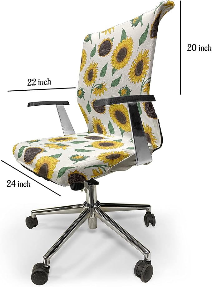 Ambesonne Sunflower Office Chair Cover, Agricultural Pattern Botanical Inspiration Hand-Drawn Flowers, Stretchable Decorative Universal Size High Back Printed Slipcover, Green Brown