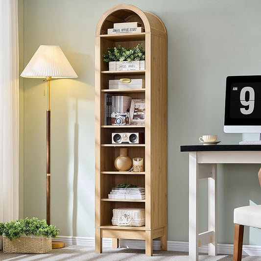 IFGET 71" Tall Arched Bookshelf, 8 Tiers Arch Bookcase with Storage, Modern Farmhouse Book Shelf with Adjustable Shelves, Wood Bookshelf w/Open Display Shelves for Living Room, Office (Natural)
