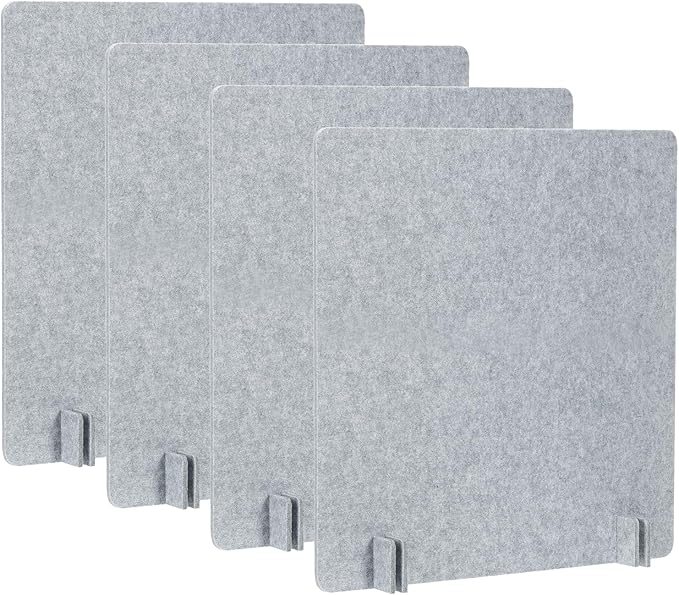 PATIKIL Desk Dividers 24" x 24", 4 Pack Desk Privacy Panel Freestanding Noise Reducing Partition Acoustic Panel with 4Pcs Support Feet for Testing Office Home Library, Cement Gray Style B