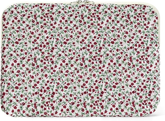 Puffy Laptop Sleeve 13-15.6 Inch Cute Quilted Laptop Protective Case Padded Floral Computer Sleeve for MacBook (B-red, 15 Inch)