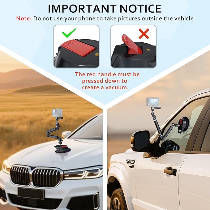 4.5" Suction Cup Magic Arm Mount Kit：Versatile Car Mount & Desktop Phone Holder Complete with 1/4" Thread Phone Holder & Camera Adapter | Perfect for Phone、Webcam、Action Camera、Video Light