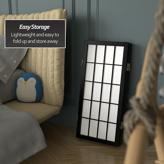 2 ft. Short Desktop Window Pane Shoji Screen - Black - 4 Panels
