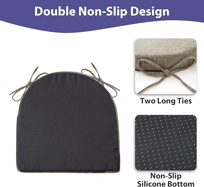 IPYNBAP Chair Cushions for Dining Chairs, Kitchen Chair Cushions, 16'' x 16'' x 2'', Non Slip Indoor Seat Cushions, Chair Pads for Dining Chairs with Ties & Removable Cover, Set of 2, Khaki