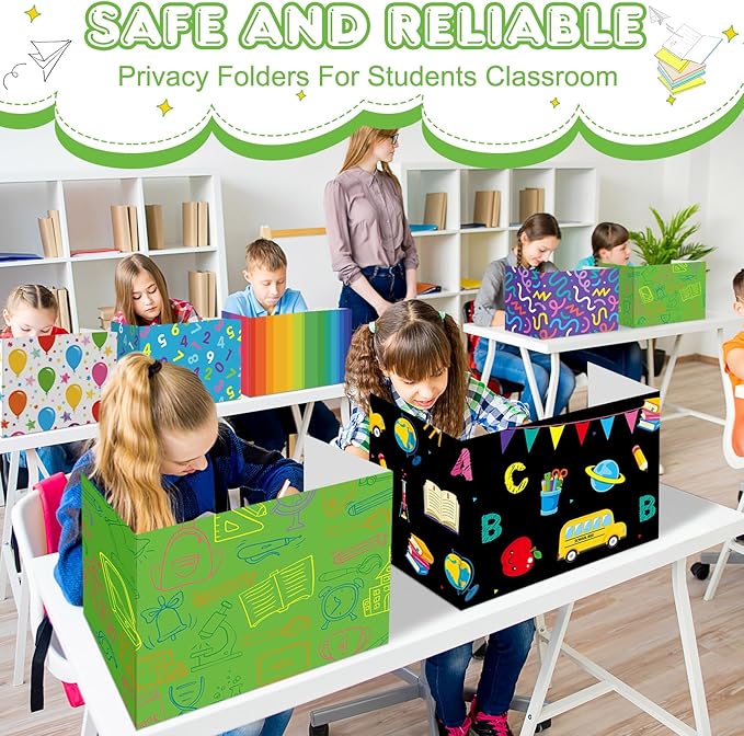Harloon 24 Pcs Privacy Boards for Student Desk Dividers for Students Cardboard Privacy Folders Classroom Study Carrel Dividers Bulk Folder for Test Reduces Distraction(Stationery)
