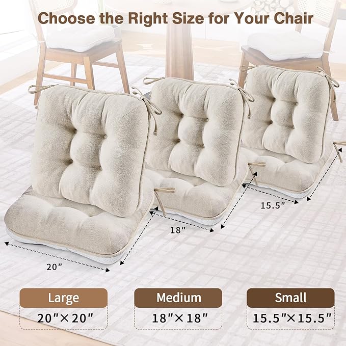 BETU Chair Cushions for Dining Chairs,3.5" Thick Kitchen Table Chair Pads with Ties,Non Slip Backing and Covers,Seat Cushion for Dining Room,Bar,Patio Chairs,20"X20"X3.5"