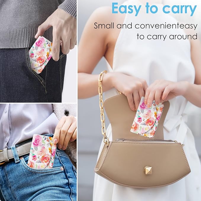 Business Card Holder，PU Leather Business Card Case Color Printing Pattern Card Holder Wallet，Pockets Magnetic Credit Card Holders for Men and Women，Watercolor Flowers