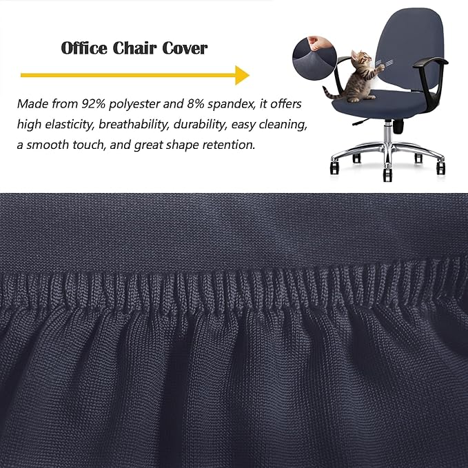 Office Chair Covers Set, Stretchable Washable Chair Cover, Universal Fit for Desk Chairs, Gaming Chairs, Home Office Fabric Protectors Slipcover (Backrest Cover+Seat Cover Set - Dark Grey)
