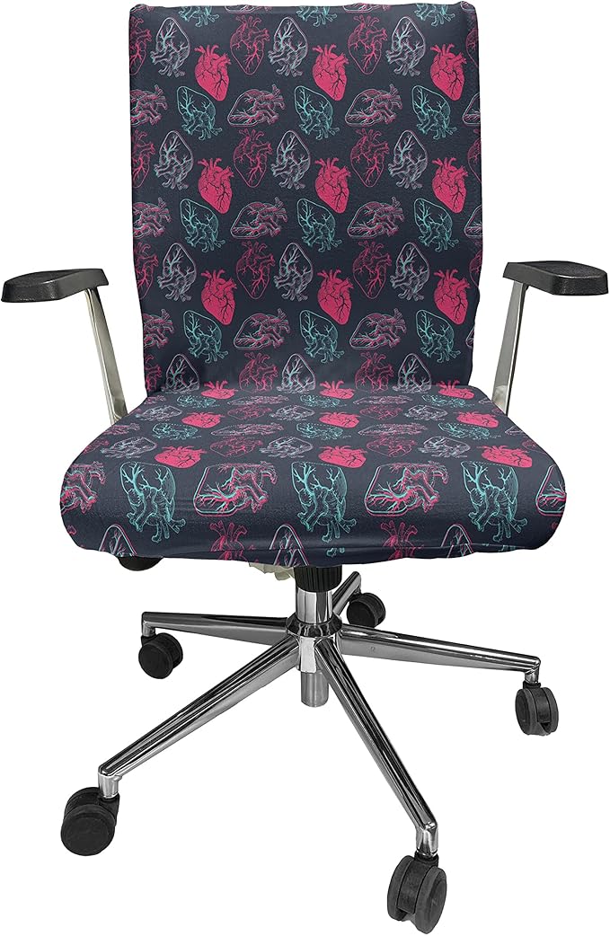 Ambesonne Human Anatomy Office Chair Cover, Anatomical Heart Analogy Veins Stems Palpitating Organ Sketch, Stretchable Decorative Universal Size High Back Printed Slipcover, Pink Charcoal