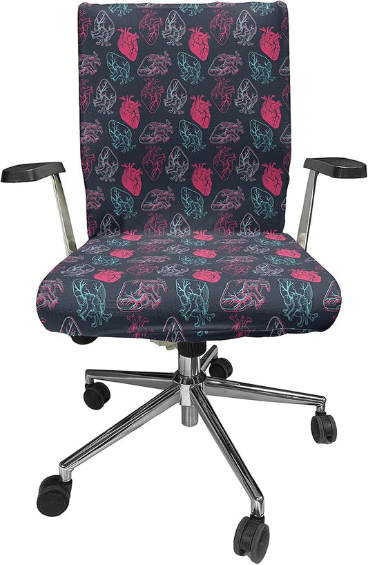 Ambesonne Human Anatomy Office Chair Cover, Anatomical Heart Analogy Veins Stems Palpitating Organ Sketch, Stretchable Decorative Universal Size High Back Printed Slipcover, Pink Charcoal
