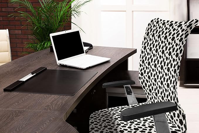 Ambesonne Cow Print Office Chair Cover, Cattle Skin Pattern Scattered Spots Animal Hide Plain and Pasture Theme, Stretchable Decorative Universal Size High Back Printed Slipcover, White and Black