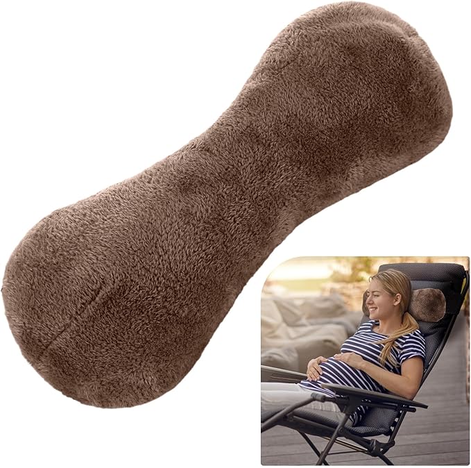 Colingmill 1 Pc Neck Pillow for Recliner Headrest Pillow Bone Shaped Chair Plush with Adjustable Strap Neck Support and Pain Relief Curve Head Cushion for Car Travel Airplane (Brown)