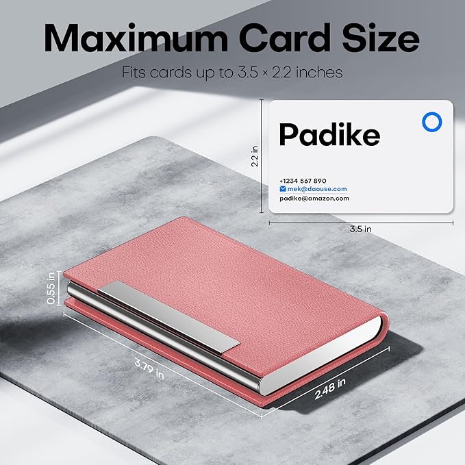 Padike Business Card Holder, Professional PU Leather & Stainless Steel Multi Card Case,Business Card Holder Wallet Credit Card ID Case/Holder for Men & Women. (Pink)