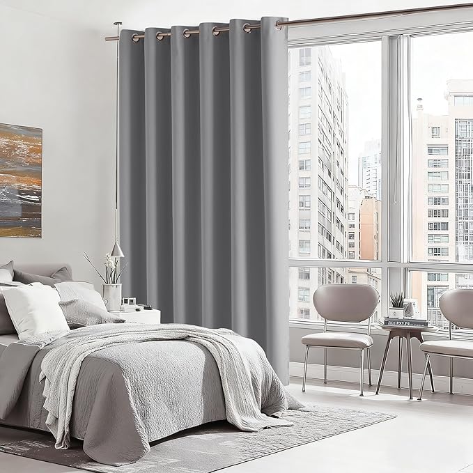RYB HOME Blackout Thermal Insulated Curtains, Portable Curtain for Sliding Glass Door/Storage/Space Room Divider, Large Window Treatment Room Divider Panel, W80 x L84, Silver Grey, 1 Panel