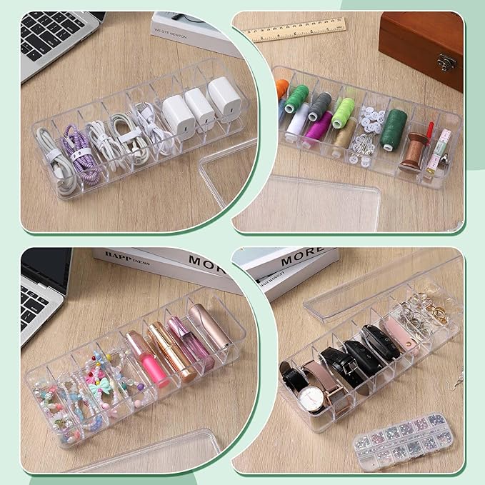 3 Pack Cable Organizer Storage Box with 30 Wire Ties and Sticker, Clear Cord Storage Organizers with Lid, Phone Charger Organizer Case Wire Organizers, Desktop Cable Management Box for Home Office