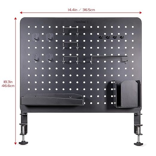 ENHANCE Metal Pegboard Desk Organizer (18 x 14 in) Clamp On Desk Peg Board with 14 Attachments, Pegboard Shelf and Pegboard Hooks, Desktop Organizer for Home Office, Crafts, or Gaming Setups