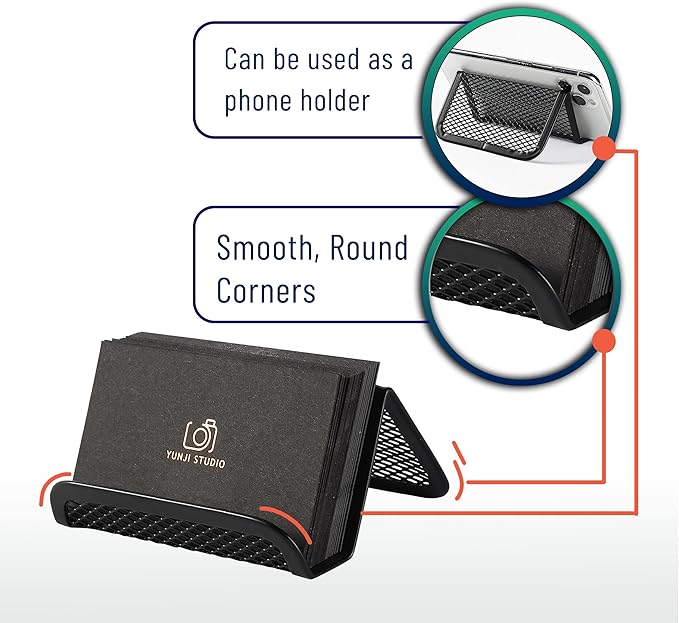 Mr. Pen- Metal Mesh Business Card Holders, 3 Pack, Black, Durable Stainless Steel Card Stand for Desk, Office, and Business Use, Straight, Flat and Smooth Design