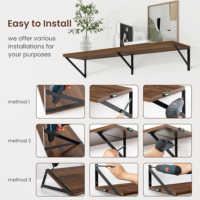 Axeman Deep Floating Shelves | 55 Inch Walnut Wall Shelves Set of 2 | 10 Inch Deep Wood Floating Shelves for Wall | 55" W x 10" D Walnut Shelves for Living Room Bathroom Kitchen