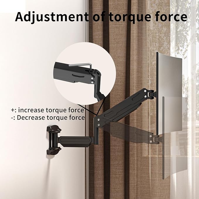 Suptek Single Wall Mount Monitor for 13-32 Inch Screens, Full Motion Adjustable Gas Spring Wall Mount Monitor Arm Holds up to 22lbs, VESA 75x75/100x100 Wall Mount, Black