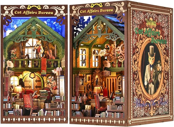 Book Nook Kit, Book Nook Kits for Adults DIY Booknook Model Build, DIY 3D Wooden Puzzle Bookend Booknook Bookshelf Insert Miniature Dollhouse Kit for Home Decoration