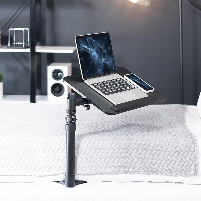 Height Adjustable Under Mattress 20 inch Bedside Desk, Works with Lofts and Beds Without Frames, Tilting Desktop, Fits Laptops, Books, and More, Black