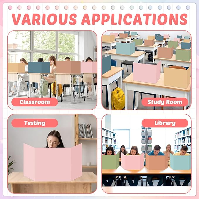 30 Pack Desk Dividers for Students Boho Privacy Folder for Students Waterproof Study Carrel Dividers Testing Divider Privacy Classroom Shield Folder Boards for Classroom School Teacher Supplies