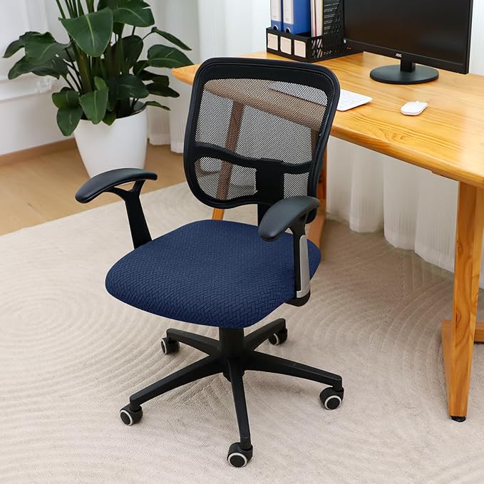 FORCHEER 100% Waterproof Office Chair Seat Cover 20x20 Jacquard Strechable Computer Desk Chair Seat Cushion Slipcover 1 Piece Washable-Navy