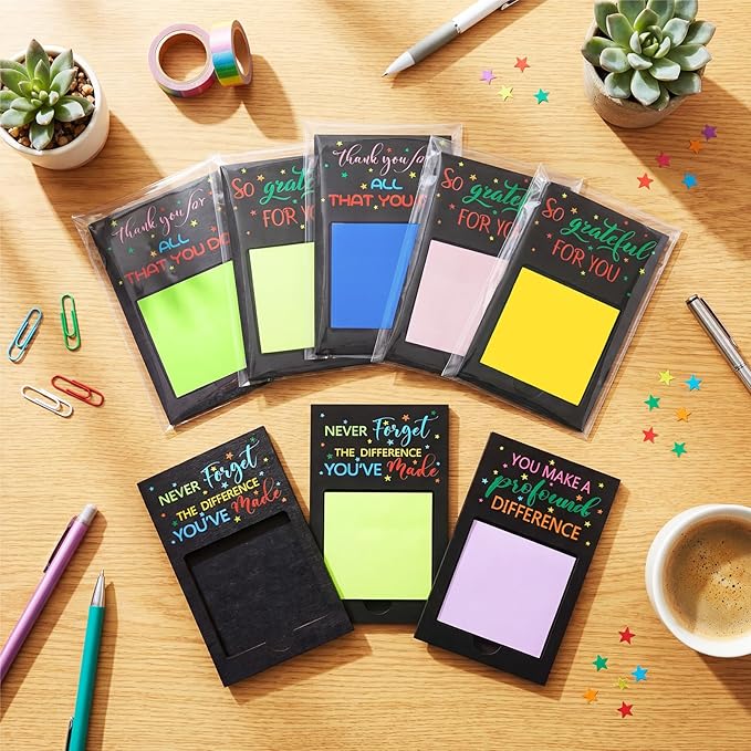 Motipuns 36 Pcs When is Teacher Appreciation Gifts Inspirational Sticky Notes Pad Holder Office Volunteer Thank You Gifts Team Work Sticky Notes OPP Bags for Teacher Nurse Coworker Staff SLP OT Month