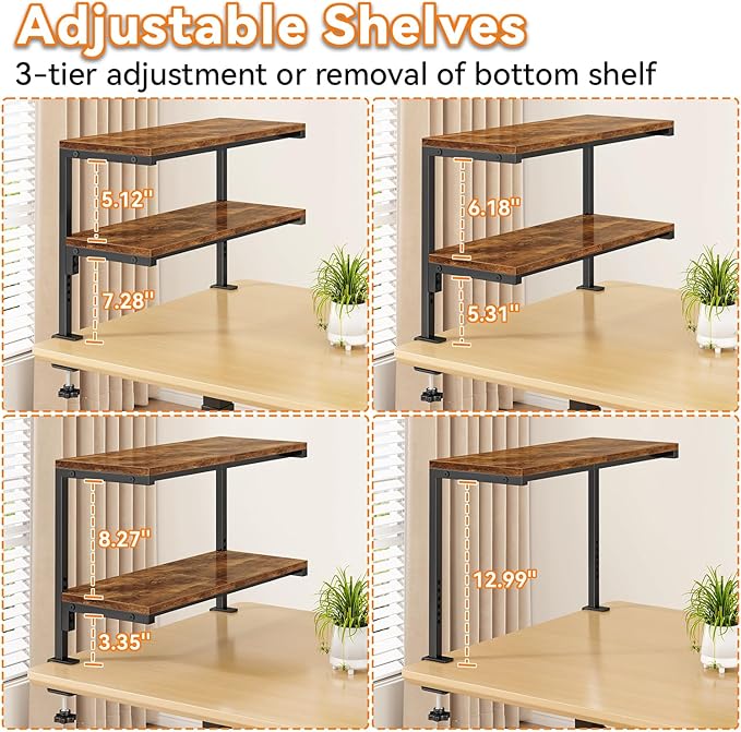 IBUYKE Clamp on Desk Shelf, 22.8” Large Desk Extender Shelves,Tool-Free Flexible Repositioning and Adjustable 2-Tier Storage Shelves for Desktop Accessories Below Desk TMZ010H