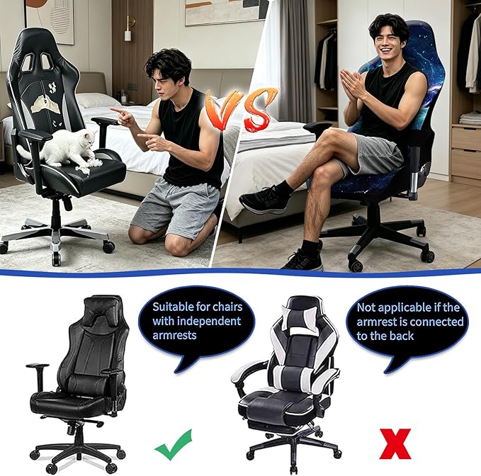 Gaming Chair Covers Slipcovers, 3D Printing Stretchable Elastic Computer Reclining Gaming Chair Seat Cover with Armrest Cover (No Chairs)(H)