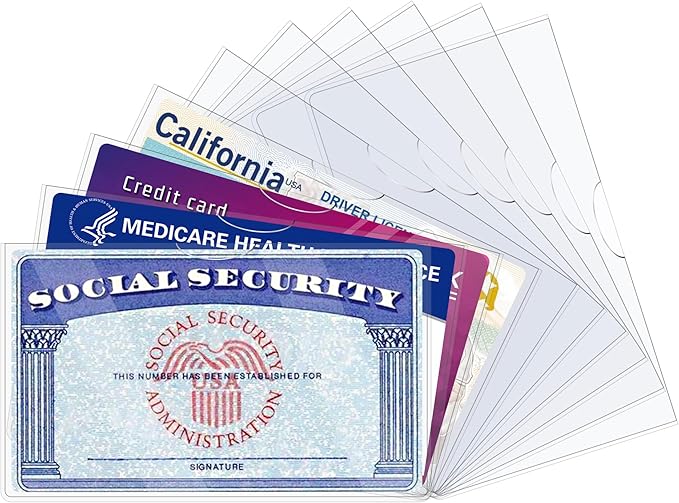 LIEMAND 10 Pack Social Security Card Protector Sleeves, Ultra Clear & Durable 31Mil Waterproof SSN/New Medicare/Credit Card Holder, Soft ID/Debit/Credit/Business Card Holder