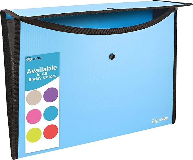 Square Flap Document Holder Blue, Expanding File Folder, A4 Letter Size Reusable Filling Envelopes, Snap Closure Wallet File Pouch Also Available in Pink, Purple, Green, Red, Grey, 1 Pc– By Enday