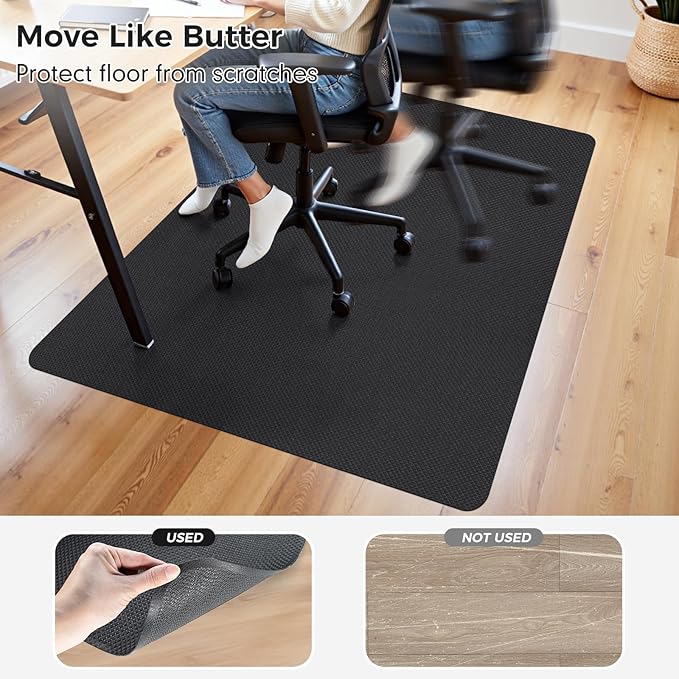 Sycoodeal Chair Mat, 48" x 60" Office Chair Mat for Hardwood and Tile Floor, Heavy Duty Floor Protector for Rolling Chairs, Non-Slip,Computer Mat for Home Office(Black)