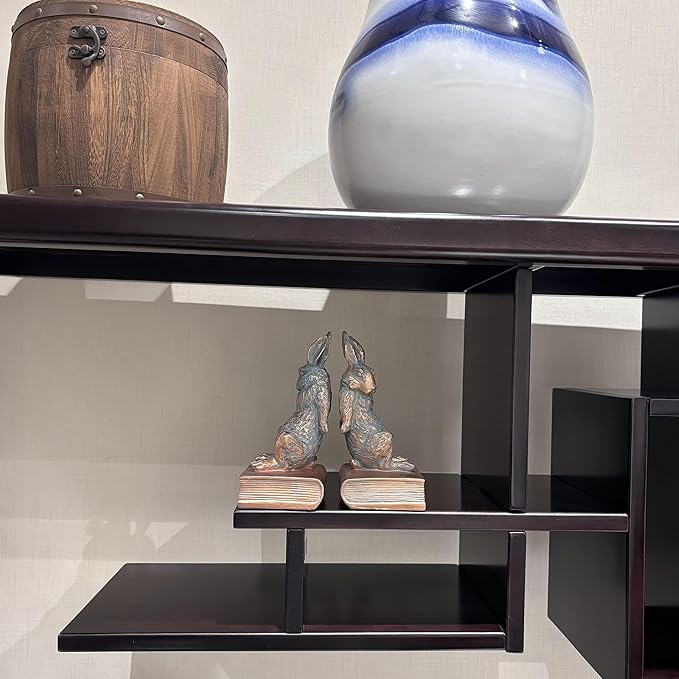 Book Ends for Shelves to Hold Books Hevay Duty,Decorative Bookends for Bookshelf Décor,Cute Animal Rabbit Book Stopper Easter Bunny Statues for Home, Living Room Decoration,1 Pair (Bronze)