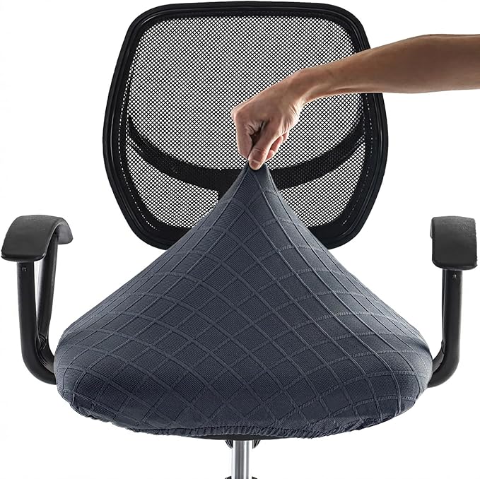 Stretch Jacquard Office Chair Cover, Removable Washable Desk Chair Cover, Anti-dust Seat Cushion Protectors - Dark Grey