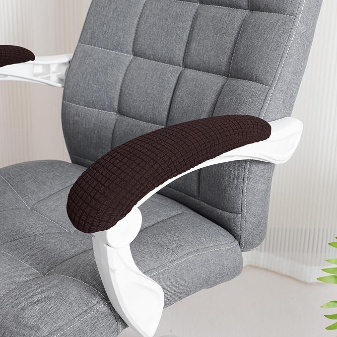 FORCHEER Desk Chair Arm Covers Brown Stretchable Water-Resistant Jacquard Office Chair Armrest Covers Set of 2 Washable-Dark Brown