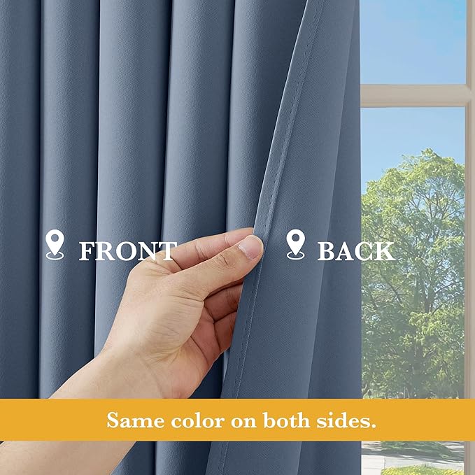 RYB HOME Blackout Thermal Insulated Curtains, Portable Curtain for Sliding Glass Door/Storage/Space Room Divider, Large Window Treatment Room Divider Panel, W80 x L84, Stone Blue, 1 Panel