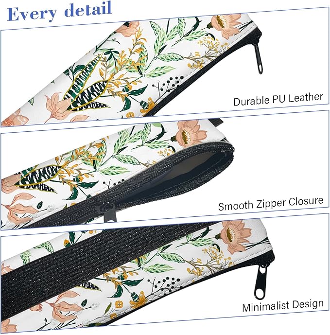 4 Pack Elastic Pen Holder for Notebook, Prints Pen Pouch with Elastic Band and Zipper, Leather Pen Holder for Planners, Journals, Book