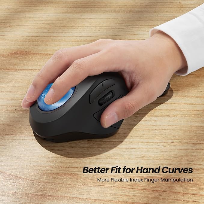 Nulea Wireless Ergonomic Trackball Mouse, Rechargeable, Bluetooth Rollerball Mouse, 44mm Index Finger Trackball, 5 Adjustable DPI, Compatible with PC, Laptop, iPad, Mac, Windows, Android