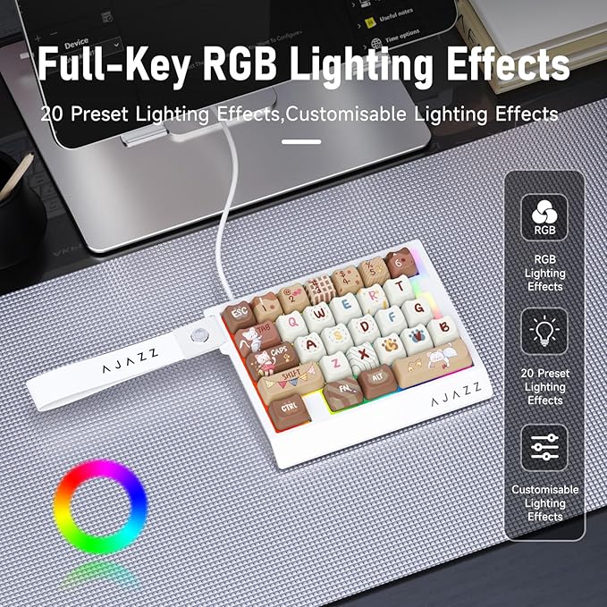 AJAZZ AK029 Wired One Handed Gaming Keyboard,Magnetic Switch, Adjustable Trigger Force, 8KHz Polling, 29 Keys Rapid Fast Mechanical Keyboard, RGB Backlight, SOCD & DKS, Aluminum Plate