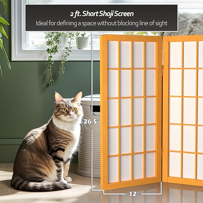2 ft. Short Desktop Window Pane Shoji Screen - Honey - 3 Panels