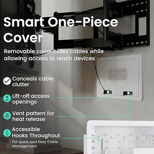 ynVISION.DESIGN 9" Recessed in-Wall Media Box for TV – Flush Wall AV Enclosure with Adjustable Shelf, Cable Straps & Vented Cover – Compatible with Apple TV, Roku & More - Pack of 2