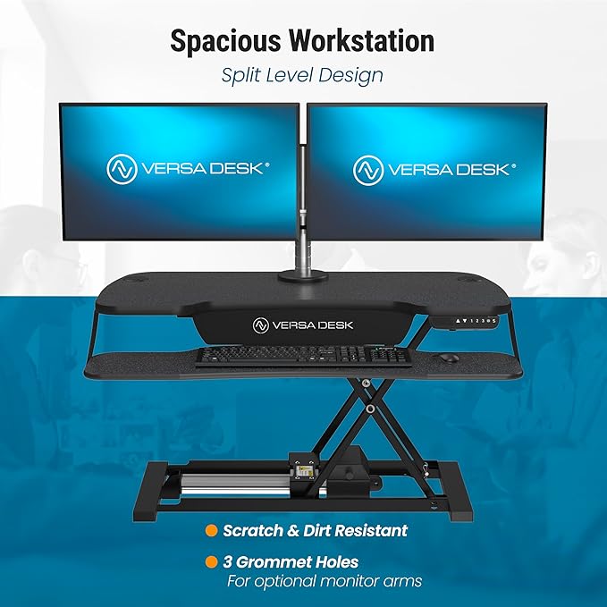 VERSADESK® PowerPro™ Elite 36” - Electric Adjustable Desk Converter with Programmable Controller and USB Hub. Mobile App Controllable. Removable Keyboard Tray - Powerful Riser Lifts 80 lbs – Black