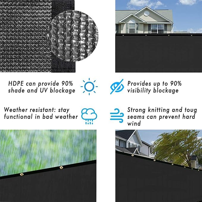 UPGRADE Privacy Fence Screen 3'x23' Black Outdoor 90% Visibility Blockage 170 GSM Mesh Shade Cover Panels for Backyard,Balcony,Home Decoration with Zip Ties,Customized Avaliable