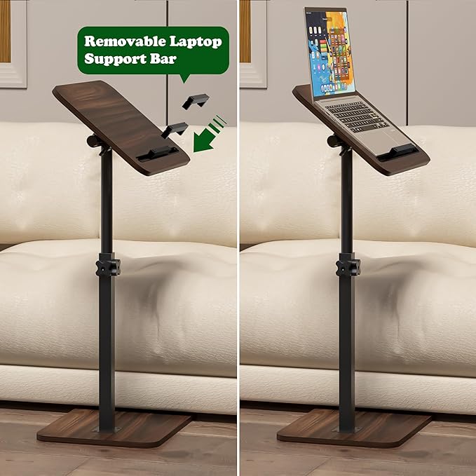 360° Swivel Sofa Side Table for Couch - Set of 2 - Adjustable Height Laptop Table for Work, TV Trays Table for Snacks Reading fits Bed Chair with Phone & Tablet Slot