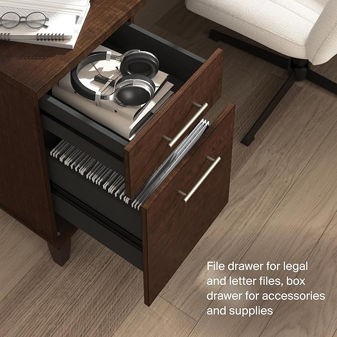 Bush Home 72-Inch L-Shaped Desk with Hutch, Corner Computer Office Desk with File and Box Drawers, Shelves and Storage Cabinet, Home Office Workstation, Somerset Collection, Mocha Cherry